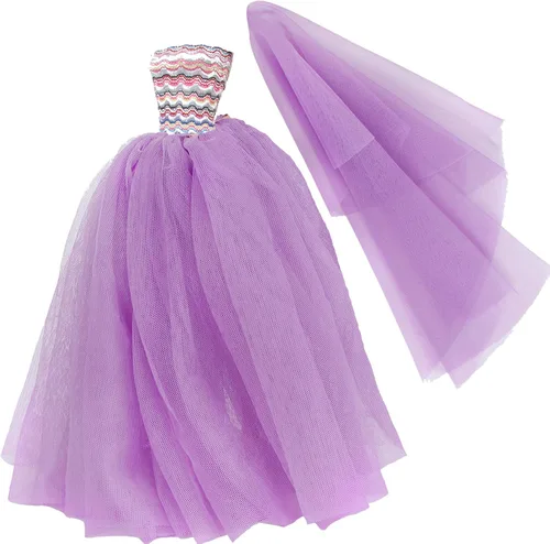Miniatura 5 de Ropa de muñeca para niña de 11.5 pulgadas, vestido de fiesta de noche con velo largo en blanco y negro