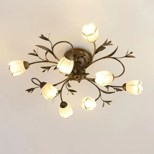Miniatura 10 de Luces de techo con 4 luces en forma de rama, de 19.7 pulgadas, estilo retro creativo, lámpara de techo de vid de flores, lámpara de techo