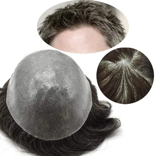 Miniatura 15 de LYRICAL HAIR Tupé de cabello humano para hombres, totalmente polivinílico, tupé para hombre, totalmente transparente, suave, delgada, 0.004-0.005