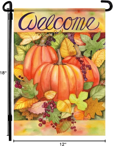Miniatura 6 de Bandera de jardín de otoño, calabazas y hojas, de 12 x 18 pulgadas, perfecta para el parche de calabazas. Colores de otoño de doble cara