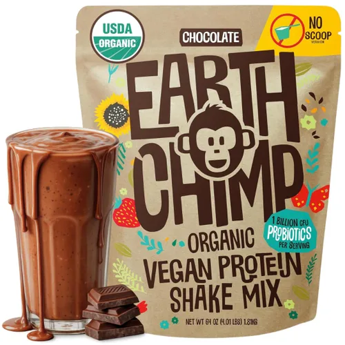 EarthChimp Proteína vegana orgánica en polvo, con probióticos, sin OMG, sin lácteos, sin suero de leche, proteína en polvo a base de plantas para