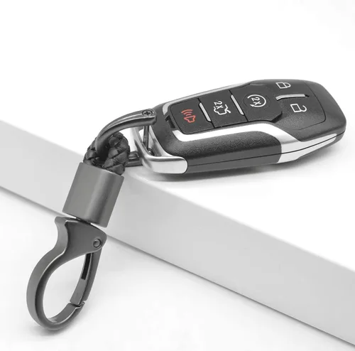 Miniatura 3 de Llavero de cuero para automóvil con anillo en D para hombres y mujeres, 1 paquete negro, giratorio de 360 grados, con destornillador