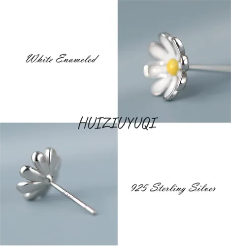 Miniatura 4 de Aretes pequeños esmaltados de verano con margaritas y girasoles blancos delicados de plata de ley 925, cartílago de flores pequeñas, aretes