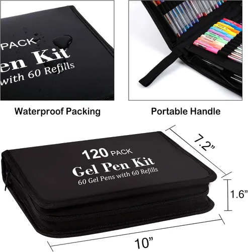 Miniatura 3 de Lelix Bolígrafos de gel, paquete de 120 bolígrafos de gel, 60 colores únicos con 60 recambios para adultos, libros de colorear, dibujo, garabatos