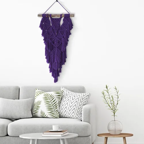 Miniatura 5 de Cuerda de macramé de algodón de 4 mm x 547 yardas, ZUEXT cuerdas trenzadas naturales hechas a mano de color violeta oscuro púrpura de 4 hebras