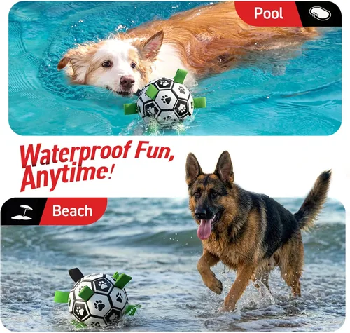 Miniatura 2 de QDAN Juguetes para perros, pelota de fútbol extragrande con correas, juguete de remolcador, juguete de agua, bolas duraderas para perros