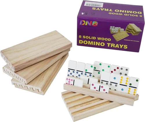 DNB - Bandejas de madera para dominó, juego de 8 soportes, 5 ranuras por soporte, dominó no incluido