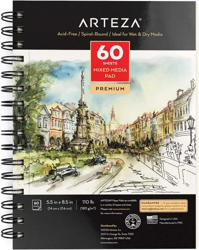 Miniatura 3 de ARTEZA Cuaderno de bocetos de medios mixtos, 5.5 x 8.5 pulgadas, paquete de 1, 60 hojas, bloc de papel microperforado con encuadernación en espiral