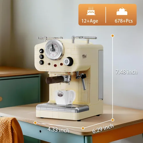 Miniatura 2 de Juego de construcción de máquina de café retro para adultos (678 piezas), modelo clásico de café semiautomático, colección de oficina en casa