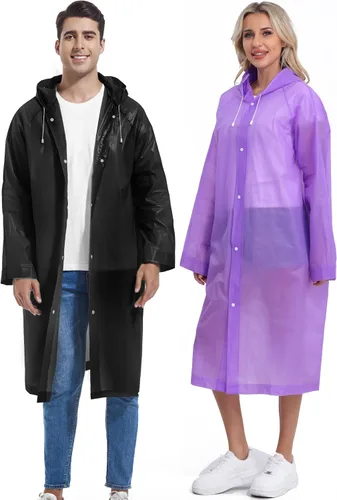 Miniatura 25 de 2 piezas de ponchos de lluvia reutilizables para adultos, abrigos de lluvia para adultos, chaquetas de lluvia, impermeables para hombres y mujeres