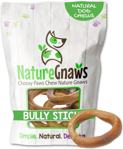 Nature Gnaws Anillos de palo para perros (5 unidades) – Larga duración para masticadores agresivos – Huesos naturales para masticar perros – Sin