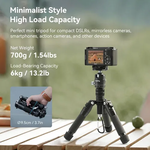 Miniatura 2 de SmallRig VT-20 Mini Trípode de Aluminio, Trípode de Escritorio de 20" con Cabeza de Bola de 360°, Trípodes de Escritorio Compactos para Cámara DSLR