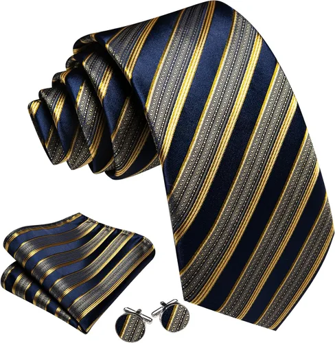 Miniatura 63 de Barry.Wang Juego de corbatas para hombre, corbata de seda a rayas, tejido a cuadros, gemelos formales, negocios, boda