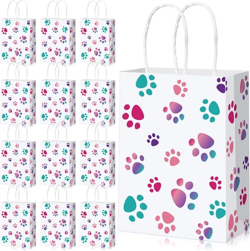 Miniatura 23 de Blulu 20 piezas bolsas de regalo con forma de pata de cachorro con asas de papel trenzado, bolsas de papel para regalo de golosinas para mascotas