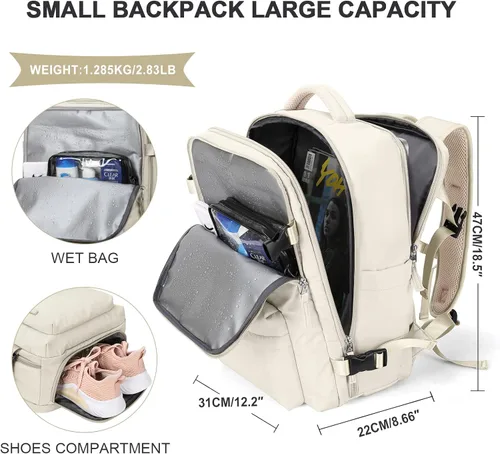 Miniatura 3 de WONHOX - Mochila grande, aprobada para vuelo, unisex, para viajes, trabajo, negocios o laptop, A2-beige A20-beige