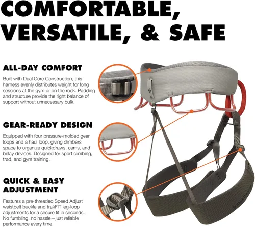 Miniatura 3 de BLACK DIAMOND Men’s Momentum Rock Climbing Harness Dual Core Construction Adjustable Waist & Leg Loops Moonstone