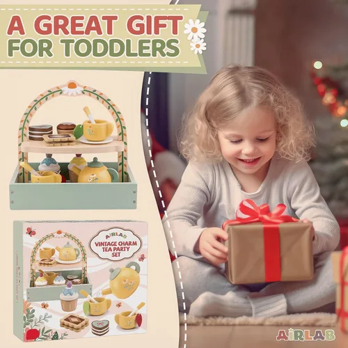 Miniatura 8 de Juegos de té de madera para niñas pequeñas, alimentos de juego, juguetes de pastel, cocina para niños pequeños de 3 a 5 años, accesorios de cocina