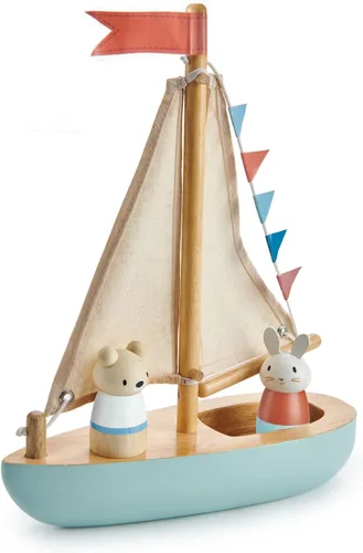 Miniatura 4 de Tender Leaf Toys - Sailaway Boat - Juego educativo de barco de vela de madera con 2 figuras de animales para niños, promueve el juego imaginativo