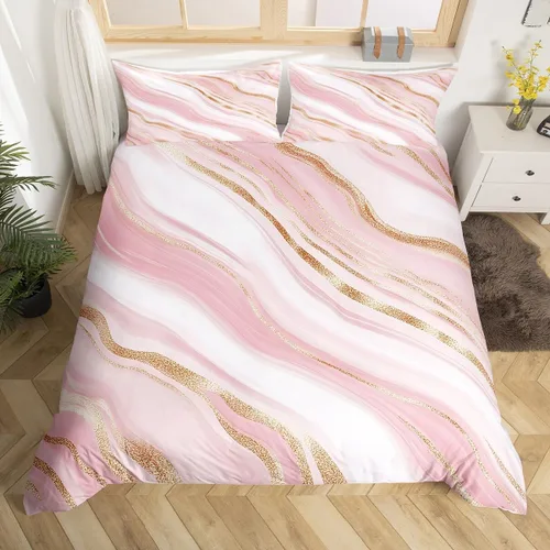 Funda de edredón de mármol, funda de edredón con purpurina bronceada, tamaño matrimonial para niños, niñas, adolescentes, adultos, mujeres, juego de