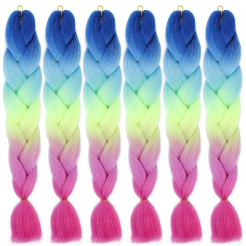 Miniatura 12 de Xiaofeng Extensiones de cabello trenzado coloridas Ombre de 61 cm, 3 unidades, trenzas Jumbo de alta temperatura para trenzas en zigzag y trenzas