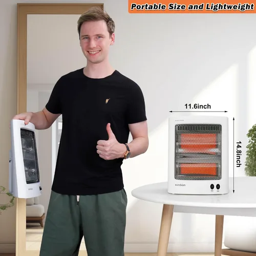 Miniatura 3 de Calentador de espacio radiante, calentador eléctrico portátil, calentadores infrarrojos para uso en interiores, calentador halógeno para oficina