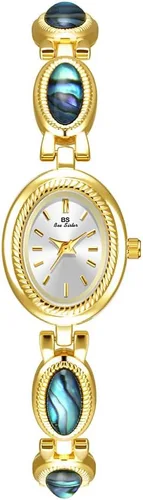 Miniatura 8 de CARLIEN Reloj de pulsera de cuarzo ovalado para mujer, de lujo, delicado, dorado, plateado, perla y números arábigos, fácil de leer, resistente al