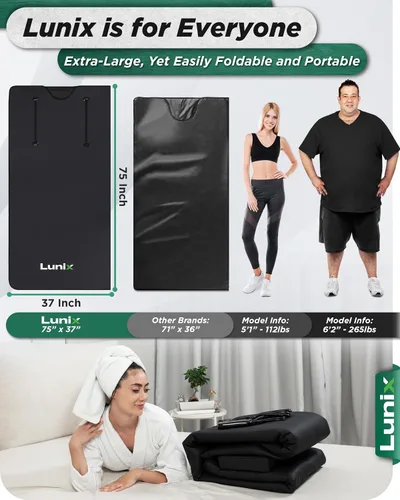 Miniatura 4 de Manta de sauna infrarroja Lunix LX17, bolsa de sauna portátil para relajación, desintoxicación y alivio del estrés, calor ajustable 77–176°F, manta