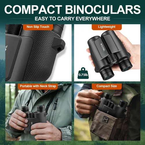 Miniatura 5 de WOZEL - Binoculares compactos de 15 x 32 pulgadas para adultos y niños, binoculares pequeños de alta potencia para observación de aves, caza, 2-negro