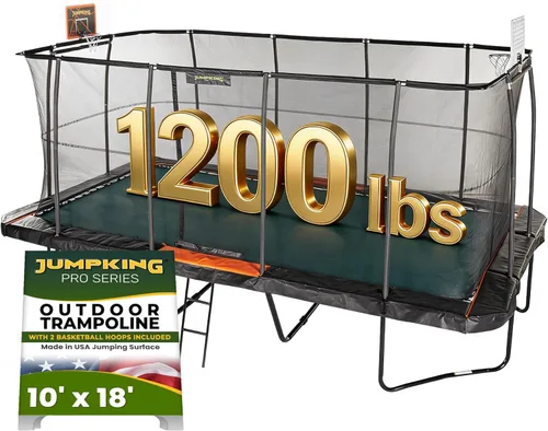 JumpKing Trampolín rectangular para exteriores con recinto, escalera y red, cama elástica recreativa grande para niños y adultos, cumple con ASTM,