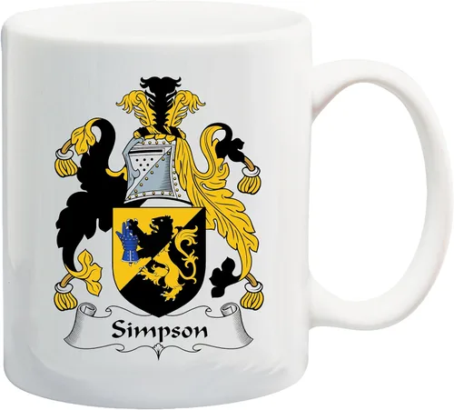 Carpe Diem Designs - Taza de cerámica para café y cacao con escudo de Simpson Family Crest, de 11 onzas, fabricada en los Estados Unidos.