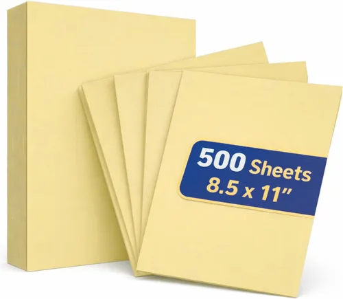 1InTheOffice Papel de copia amarillo, papel de copia de color amarillo, papel de impresora tamaño carta de 8.5 x 11 pulgadas, densidad de 20 libras,