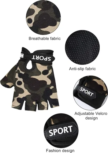 Miniatura 4 de 4 pares de guantes de ciclismo de medio dedo para niños, guantes deportivos antideslizantes para verano, deportes al aire libre, niños