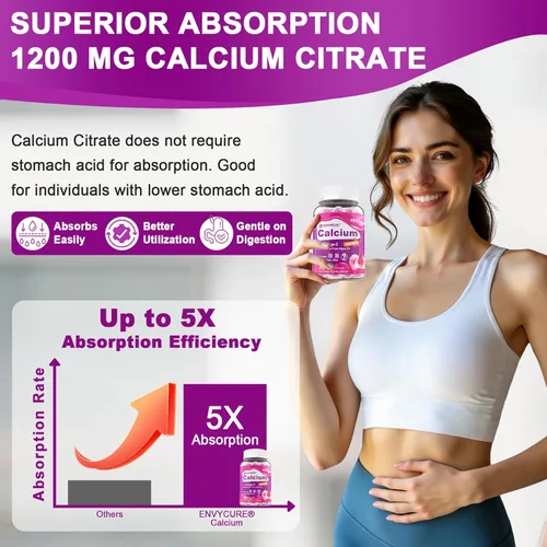 Miniatura 3 de Gomitas de citrato de calcio de 1200 mg, vitamina D3 K2, omega-3, magnesio, zinc, boro, manganeso, cobre, 600 mg suplementos de calcio para mujeres