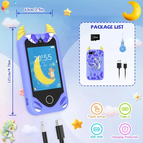 Miniatura 7 de Teléfono inteligente para niños - Regalo de cumpleaños de Navidad para niños de 3, 4, 5, 6 años, juguete para teléfono celular con pantalla táctil