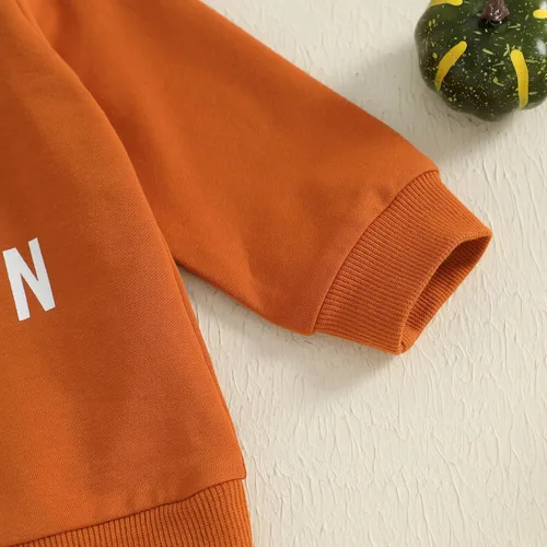 Miniatura 72 de Conjunto de sudadera con cuello redondo y estampado de pastel de calabaza para niña, camiseta y pantalones acampanados