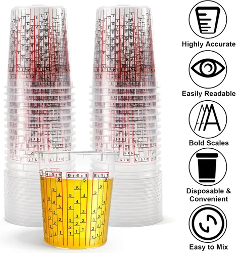 Miniatura 3 de Yesland Paquete de 30 tazas de mezcla de pintura con tapas, 32 onzas de pintura de plástico y vasos de mezcla epoxi con proporciones de mezcla