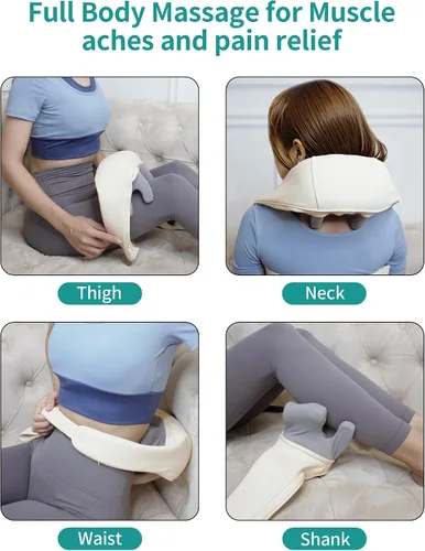 Miniatura 4 de Shiatsu Masajeador de cuello y espalda con calor ajustable, almohada eléctrica de amasamiento de espalda para hombros, cintura, muslos y tejido