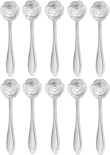 Miniatura 4 de Juego de 20 cucharas de café de flores de rosa de acero inoxidable, para postre, azúcar, helado, agitar, té, cucharas de batido para vajilla