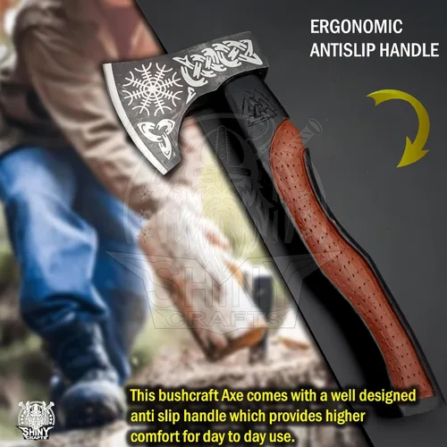 Miniatura 4 de Hacha vikinga hecha a mano – Hoja nórdica grabada con mango de madera, regalo único para hombres, coleccionistas y entusiastas de la fantasía SCA-01