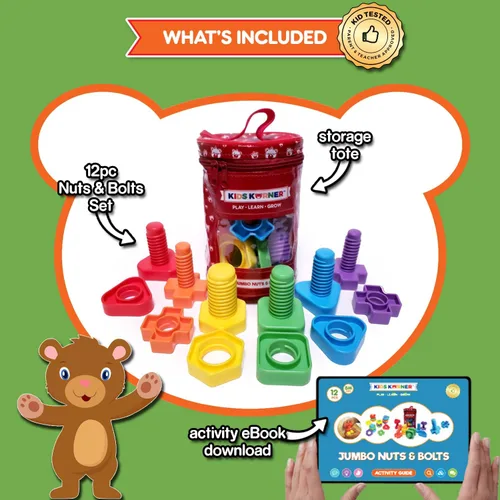 Miniatura 2 de Tuercas y pernos jumbo para niños pequeños – Juego de juego Montessori para niños pequeños y niños pequeños 12 juguetes educativos de terapia