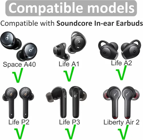 Miniatura 2 de Doble brida compatible con puntas de oído Soundcore Space A40, accesorios de silicona de repuesto para reducir el ruido, accesorios compatibles