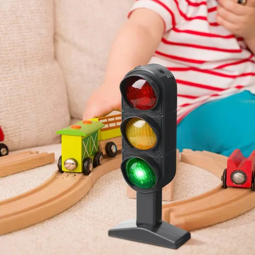 Miniatura 2 de Toyvian Juego de juguetes de semáforo, paquete de 3 modelos educativos de luz de señal de carretera de 7.87 pulgadas para niños, señales de tráfico