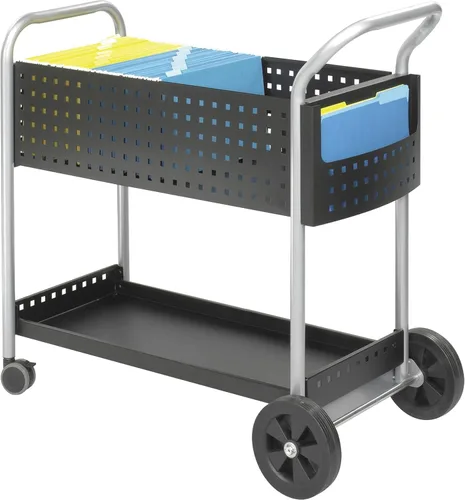 Miniatura 4 de Safco Carro de correo Scoot: diseño de acero duradero con capacidad para hasta 75 carpetas de tamaño legal, ruedas giratorias, detalles plateados