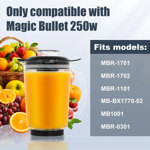Miniatura 6 de Wadoy Vaso de repuesto para licuadora de 48 onzas compatible con Magic Bullet de 250 W, piezas de repuesto de plástico Tritan sin BPA, tapa a prueba