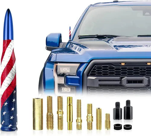 Miniatura 7 de Ajxn 1 PC Antena de Bala para Carro Camión Diseño de Bandera Americana Compatible con F150 F250 F350 Super Chevrolet Duty Raptor Dodge Ram 1500 2500