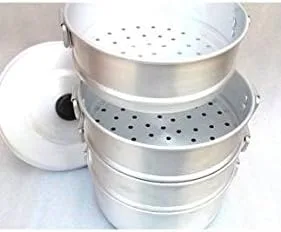 TABAKH - Vaporizador Momos de aluminio de 13 pulgadas, capacidad de 7.75 litros, utensilios de cocina con tapa, 4 niveles multiusos para cocinar
