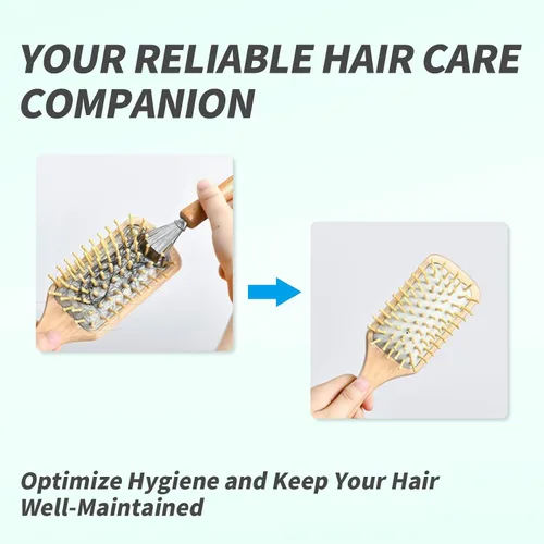 Miniatura 3 de Paquete de 2 cepillos limpiadores de pelo, cepillo de limpieza para cepillo de pelo, solución fácil de limpiar con rastrillo de metal, mango