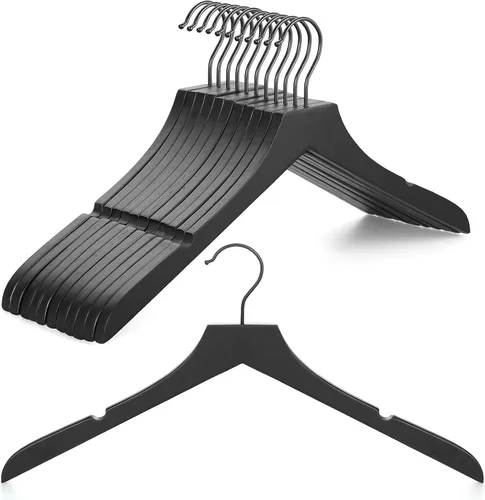Miniatura 9 de TOPIA HANGER Perchas de madera de bambú, perchas con gancho negro giratorio y nothces de corte liso, juego de 12 perchas de madera duraderas