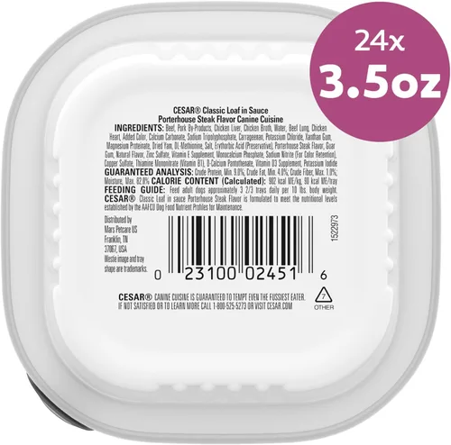Miniatura 9 de Cesar Clásico - Comida húmeda para perros adultos en salsa con sabor a chuletón, comida húmeda para perros, bandejas fáciles de pelar de 3.5 oz, 24