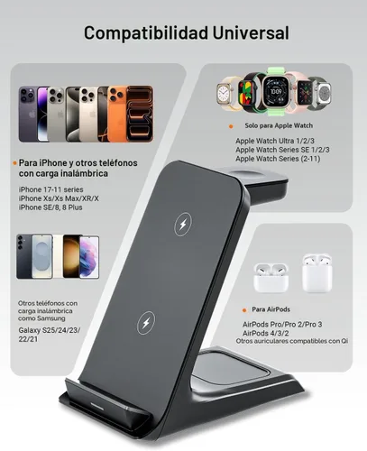 Miniatura 6 de Eazpower Cargador inalámbrico para fundas gruesas de 0.394 in/Otterbox/resistente, base de carga 3 en 1 para iPhone 17 16 15 14 Pro Max, estación